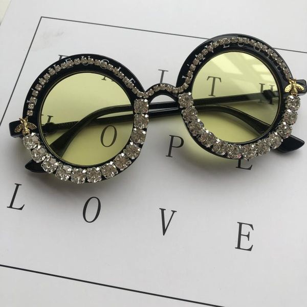 

2pcs/lot handmade women sun mens sunglasses luxury yellow small eyewear diamond lens frame round glasses uv400 eyeglasses oculos1 kirfk, White;black