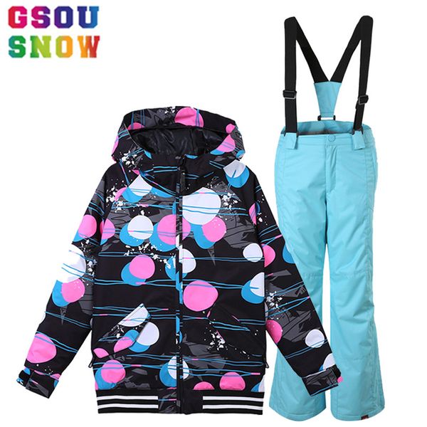 

gsou snow дети лыжный костюм девушки на лыжах набор куртка + pant дети лыжный костюм водонепроницаемая сноуборд комплект зимы открытый одежд