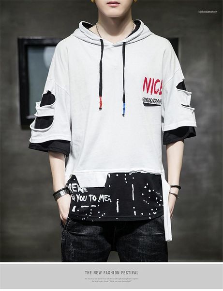 

hoodies summer casual sweatshirts mens designer hoodies patchwork letter printed hooded mens hoodies 1/2 sleeve street, Black