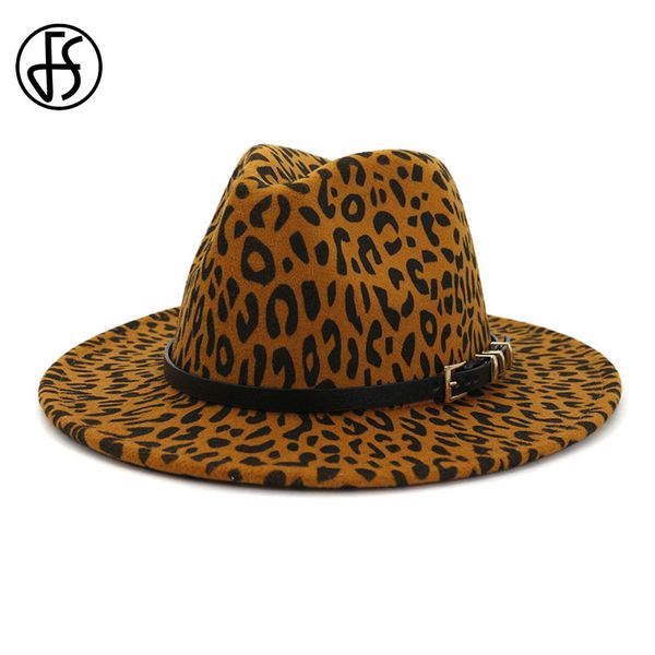 

fs men women flat brim wool felt jazz fedora hat british style leopard trilby panama cap elegant lady autumn winter formal hats, Blue;gray