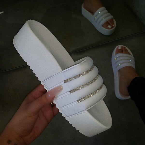 

slippers outdoor wild fashion ladies spring summer women waterproof platform thick bottom rhinestone candy-colored beach sandals, Black