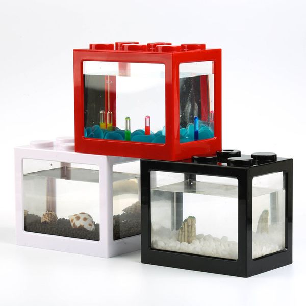 

new creative multicolor stackable building blocks ecological mini aquarium fish tank small reptile pet box landscape seawe