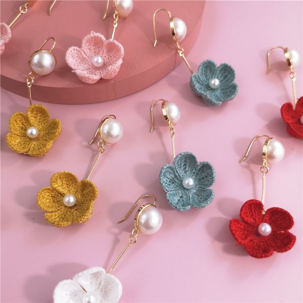 

aoteman 2020 style personality ladies knitted flowers earrings candy color elegant korean earrings long wholesale, Silver