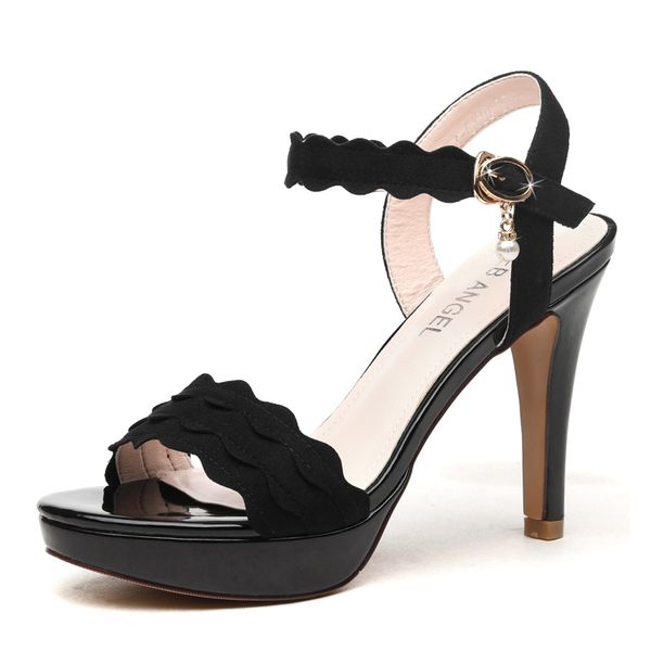 

women sandals women's fairy style 2020 new korean-style buckle high heels fashion stiletto open toe summer women's shoes, Black
