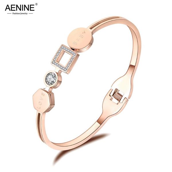 

aenine stainless steel love baby letter cubic zirconia cuff bangles charm bracelets lovers jewelry valentine's day gift ab18070, Black