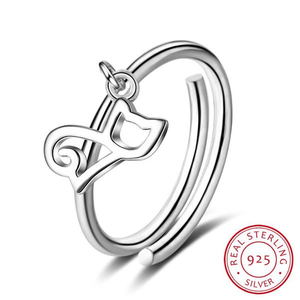 

100% 925 solid real sterling silver fine jewelry cat openingl ring sizable 5 6 7 for teen girl kid xmas gift xy1195, Golden;silver