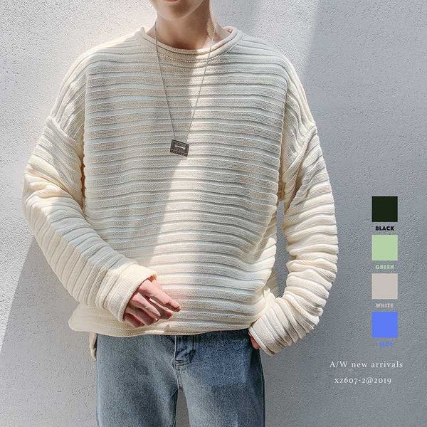 

men's sweaters 2021 winter four color stripe printing coats in warm cashmere pullover woolen sweater brand casual knitting size -2xl, White;black
