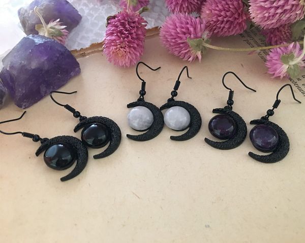 

черная луна серьга-черная луна и природный камень, черный earrings- witchy украшение - celestial подарки, Silver