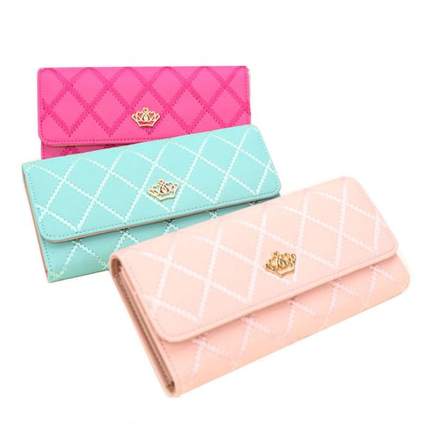 

fashion women leather bifold clutch card holders purse lady long handbag metal crown solid smart wallet, Red;black