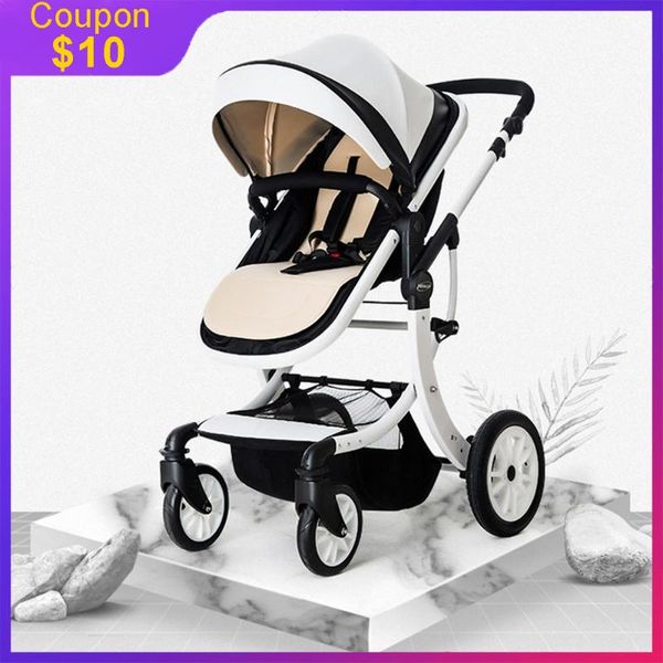 

роскошная кожа pu strollers high landscape 2 в 1 коляски light складная прогулочная коляска путешествия для новорожденных на самолет подарки