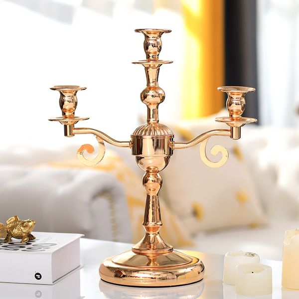 

european-style candlestick decoration retro three-head candle holder romantic candlelight dinner wedding table centerpiece