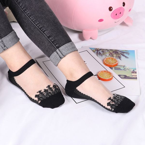 

socks & hosiery 3 pairs elegant women girls cotton comfortable solid dot spring summer wear low ankle invisible elastic short, Black;white