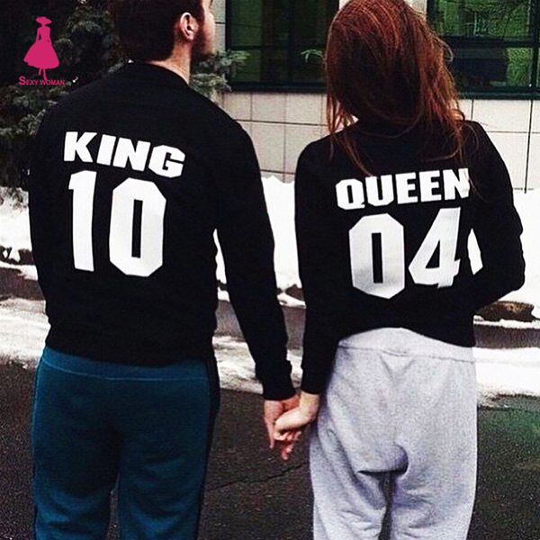 

letter queen king print sweat hoodie femme crewneck pull felpe nice cute donna chandal mujer jogging buzo o-neck sweatshirt