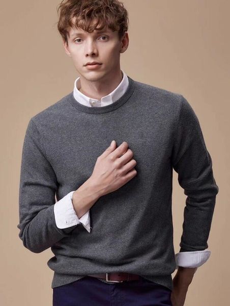 

2019 new ph22699 autumn brand men's pullover o-neck 100% cotton solid color sweater long-sleeved casual sweater homme clothes, White;black