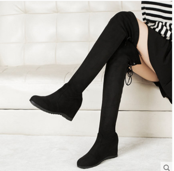 

slim fit elastic flock over the knee boots women shoes 2020 autumn winter ladies high heel long thigh high botas, Black