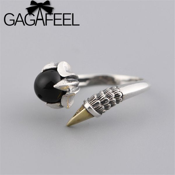 

gagafeel women punk rock claw rings black zircon finger ring trendy gothic jewelry s925 sterling silver rings, Golden;silver