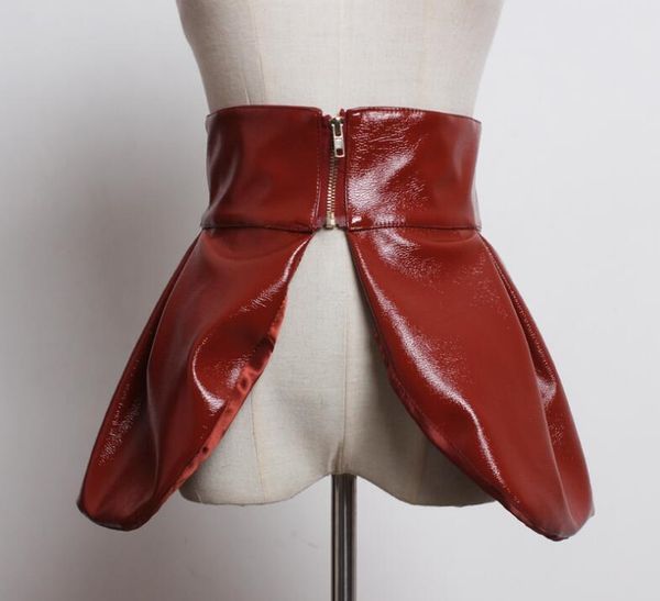 

women s runway fashion patent pu leather cummerbunds female dress corsets waistband belts decoration wide belt01, Black;brown