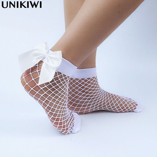 

chic women's harajuku breathable white bow knot fishnet socks.hollow out mesh nets socks ladies girl's lolita style bow sox, Black;white