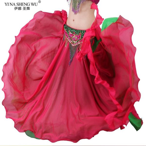 

double colors women belly dancing clothes full circle maxi side split long skirt belly dance performance skirt (without belt, Black;red