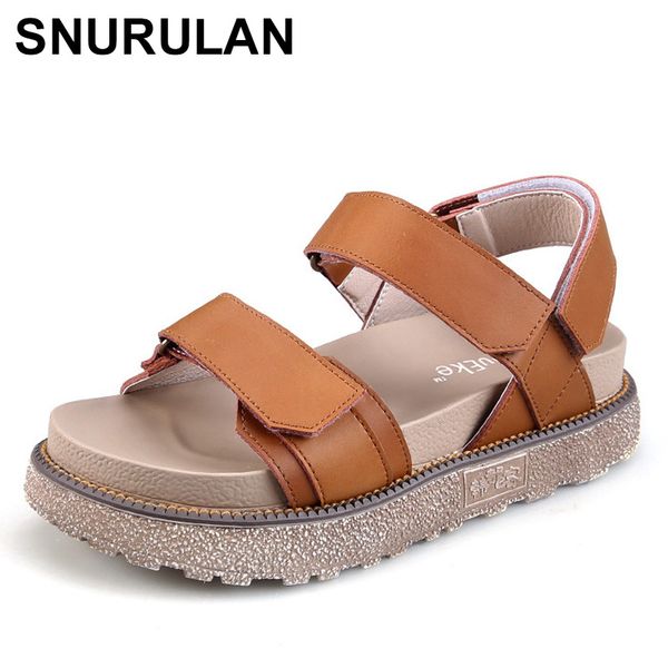 

snurulanbritish style women shoes rome sandals summer platform woman split leather sandals 3 colors hook & loop buckle size: 34, Black
