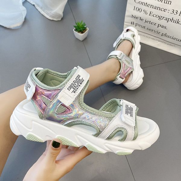 

2020 designers women chunky sandals platform ins fashion block heel shoes woman brand casual shoes open toe flat sandal summer, Black