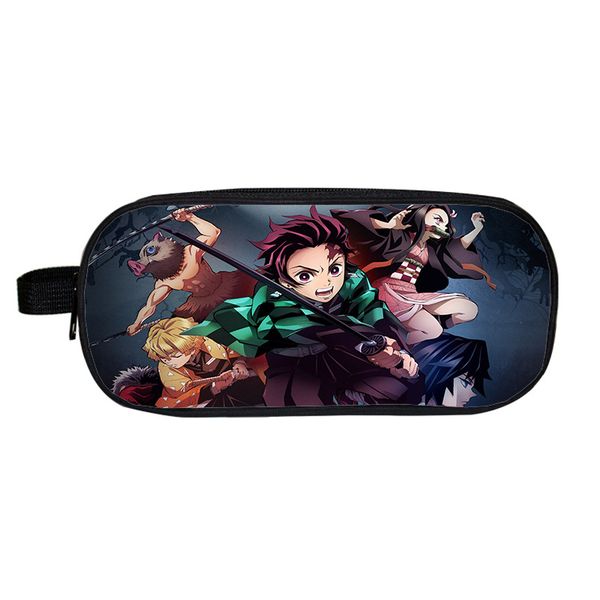 

demon slayer: kimetsu no yaiba kawaii pencil case anime small school bags zipper travel organizer make up pouch stationery bags