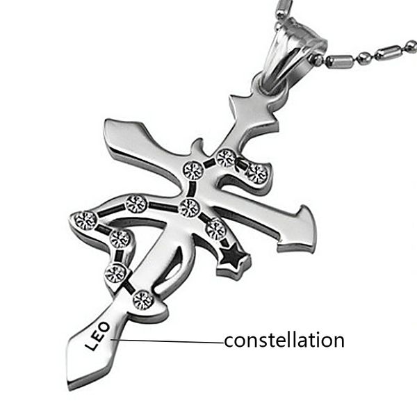 

cross zodiac sign 12 constellation necklace mens chains pendants stainless steel male pentagram chains necklace 2020 wholesale, Silver