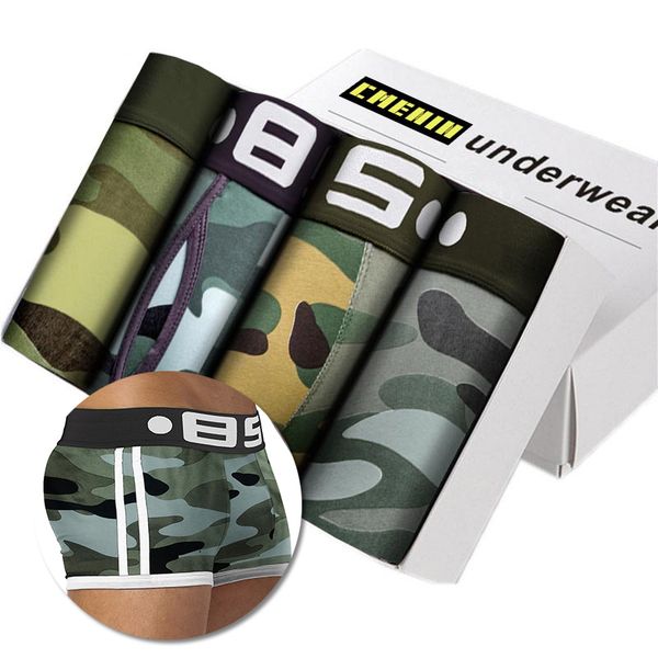

4pcs men camouflage boxers underwear cotton men underwear mens underpants male panties cotton boxershorts soft, Black;white