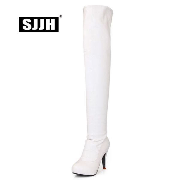 

sjjh women stiletto long riding boots with round toe platform zip over-the-knee boots fashion elegant shoes large size q327, Black