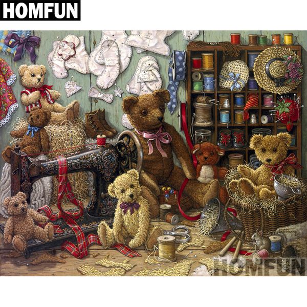 

homfun полная площадь / круглый дрель 5d diy алмазной картина «швейная машина» медведь 3d вышивки крест 5d home decor a00980