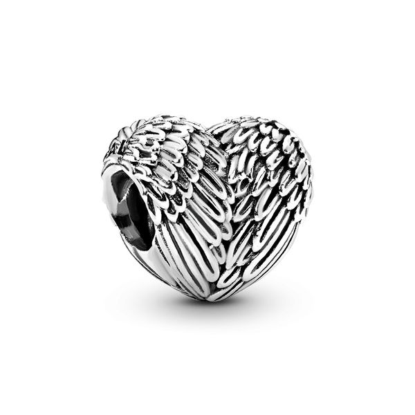 

2020 новый real ale 925 sterling silver angel перья сердце подвески бусины с angel wing detail fit pandora braceletsfor diy изготовления юве, Black
