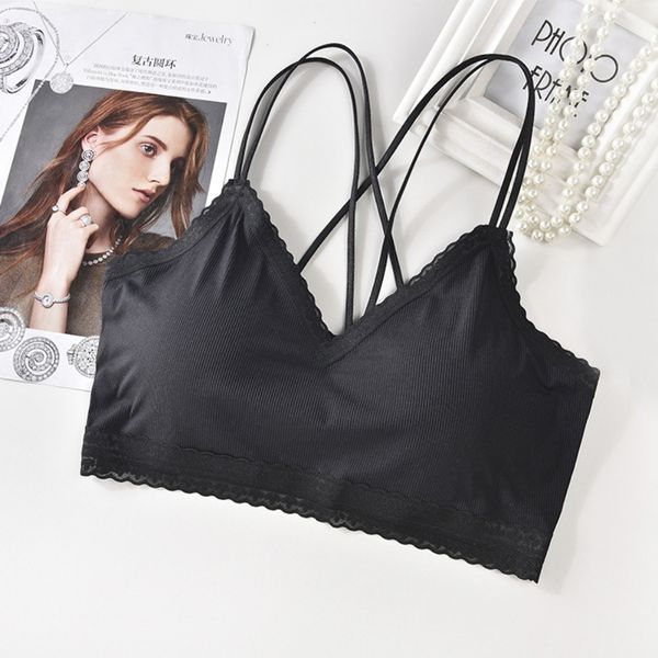 

cross strap beauty back tube sling lace padded bra one piece underwear, Black;white