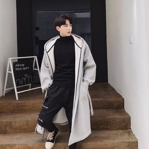 

2020 winter over knee super long style men loose han version of young men handsome and thickly cape coat, Tan;black