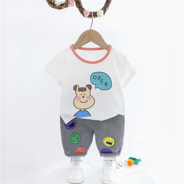 

hylkidhuose baby girls clothing sets 2020 summer infant short sleeve cartoon t shirt shorts children kids vacation clothing, White