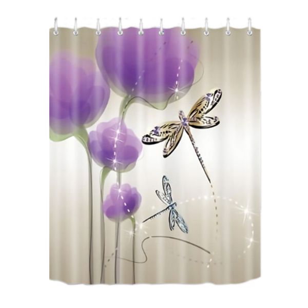 

waterproof polyester bathroom supplies l dragonfly flower shower curtain