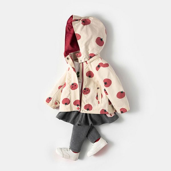 

1-7y spring autumn baby girls jackets coat removable hat outerwear fashion tomatoes windbreaker children clothing girls coat, Blue;gray