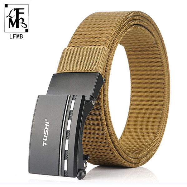 

lfmb]nylon belt men's tactical belt nylon fashion alloy buckle elastic metal training male battle, Black;brown