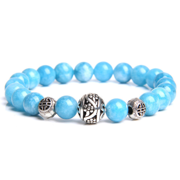 

beaded, strands silver plated ball hollow connect many colors quartz stone round beads elastic bracelet fashion jewelry, Black