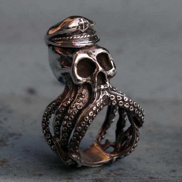 

men's silver color anchor ocs skull stainless steel ring punk navy captain biker rings gift for him