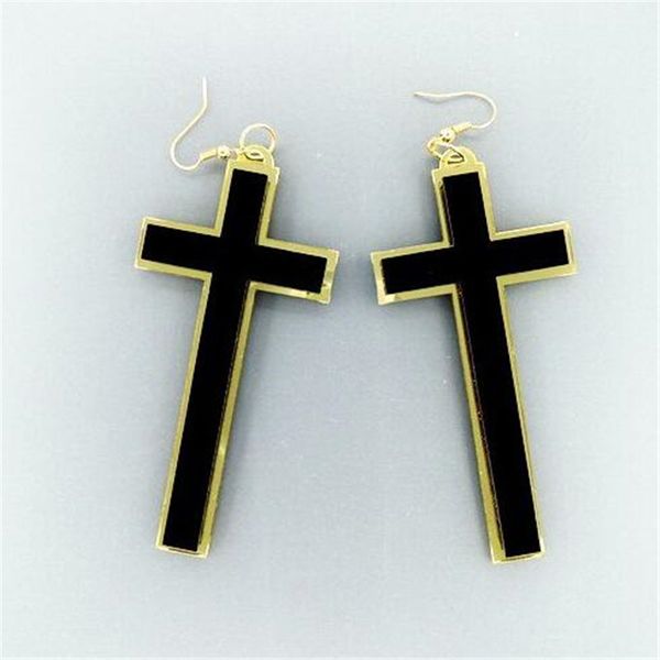 

night club personality studs fashion cross pendant earring hip hop trendy women men earrings simple designer brand stud, Golden