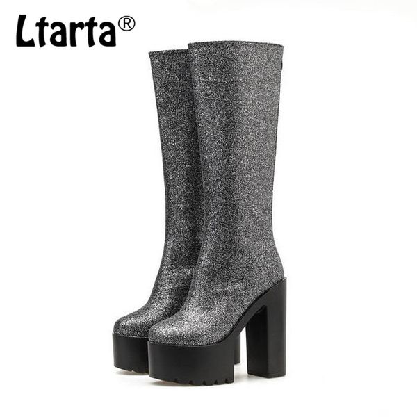 

ltarta 2020 women platfrom knee high thick heels boot stage catwalk models thick waterproof platform boots shoes -2323-11, Black