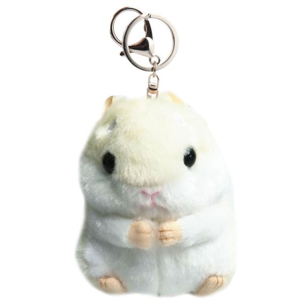 

1 pcs mini short plush hamster keychains keyrings faux fur pompom fluffy cotton car handbag pendant key ring newly, Silver