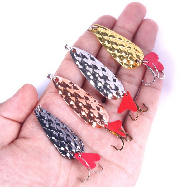 200 pcs iscas de pesca colher gancho baixo fishing spinner tackle spoone colher de metal spinner 9g 4 5 cm 6hooks grátis