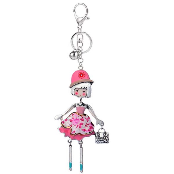 

keyring of jewelry enamel doll pendant key chains for girls women metal alloy key rings keychain on keys trinket accessories, Slivery;golden