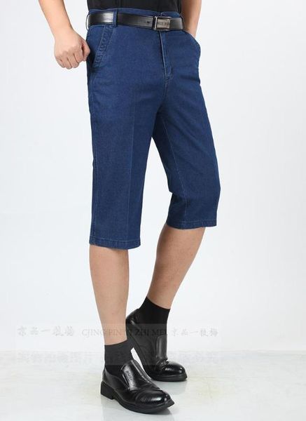 

new arrival summer casual fashion high waist seven points zipper pockets jeans cotton close feet men plus sizes 30-40 42 44, Blue