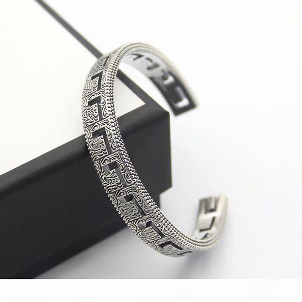 

retro style lady women silver plated hollow out g letter engraved pattern open bracelets bangle, Black