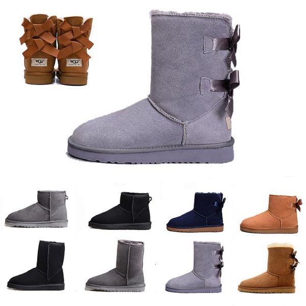 

blue wgg luxury designer women boots classic tall chestnut bailey bowknot leather winter snow ankle womens half knee australian boots 36-41