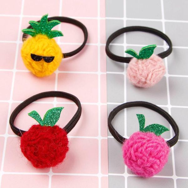 

30pcs fashion cute crochet pineapple strawberry hair ties glitter fruits elastic hair bands princess headwear accessories, Slivery;white