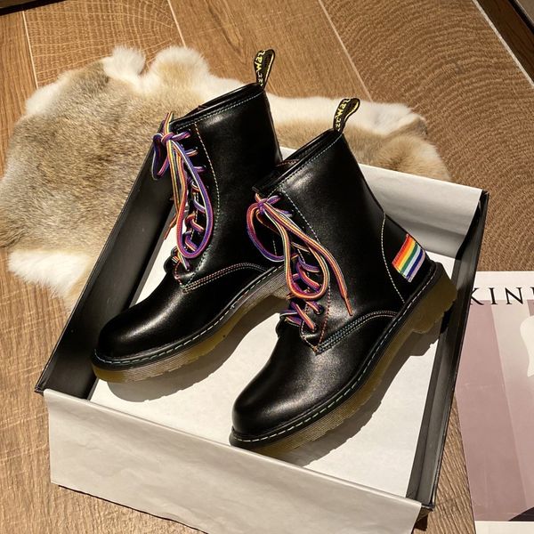 

вышивка радуги лоскутных мотоциклетных ботинки женщины лиана шитье аппартаменты bottes модной красочное узелок рыцарь верх botas2020, Black