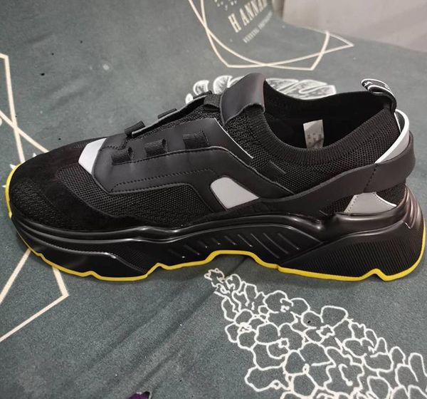 

daymaster elastic plain knitting casual shoes new europe and america lace up thick bottom mens and womens laoda shoes with box and dustbag, Black